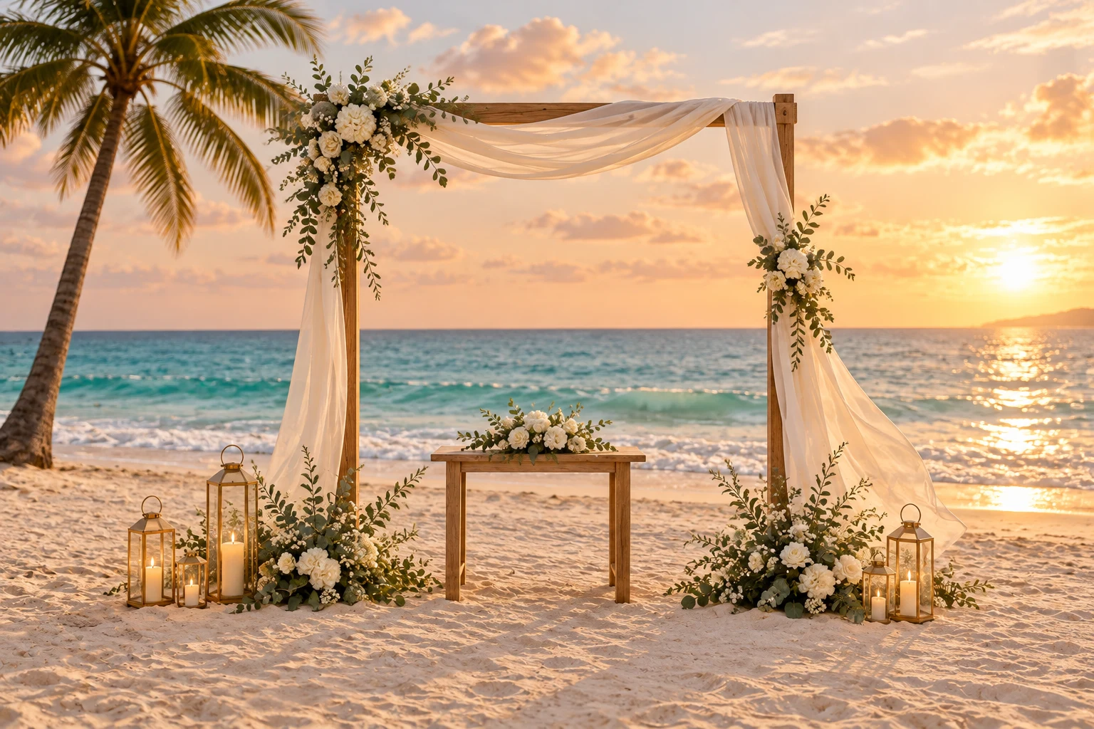 Caminho até o altar em uma cerimônia na praia